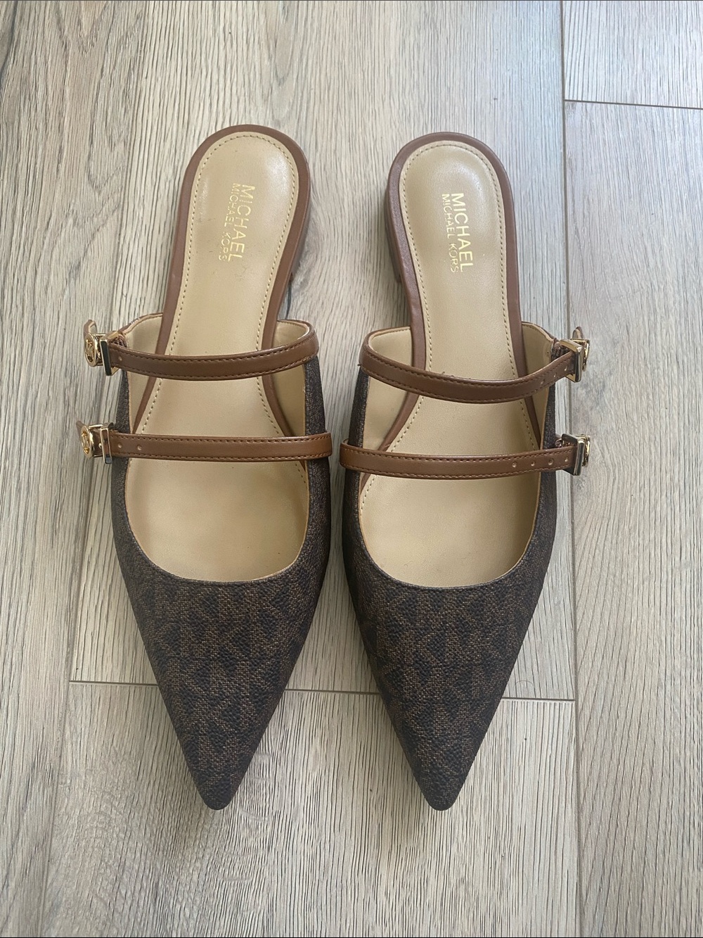 MICHAEL Michael Kors Brown Logo Pointed-Toe Double-Strap Mule NWOT